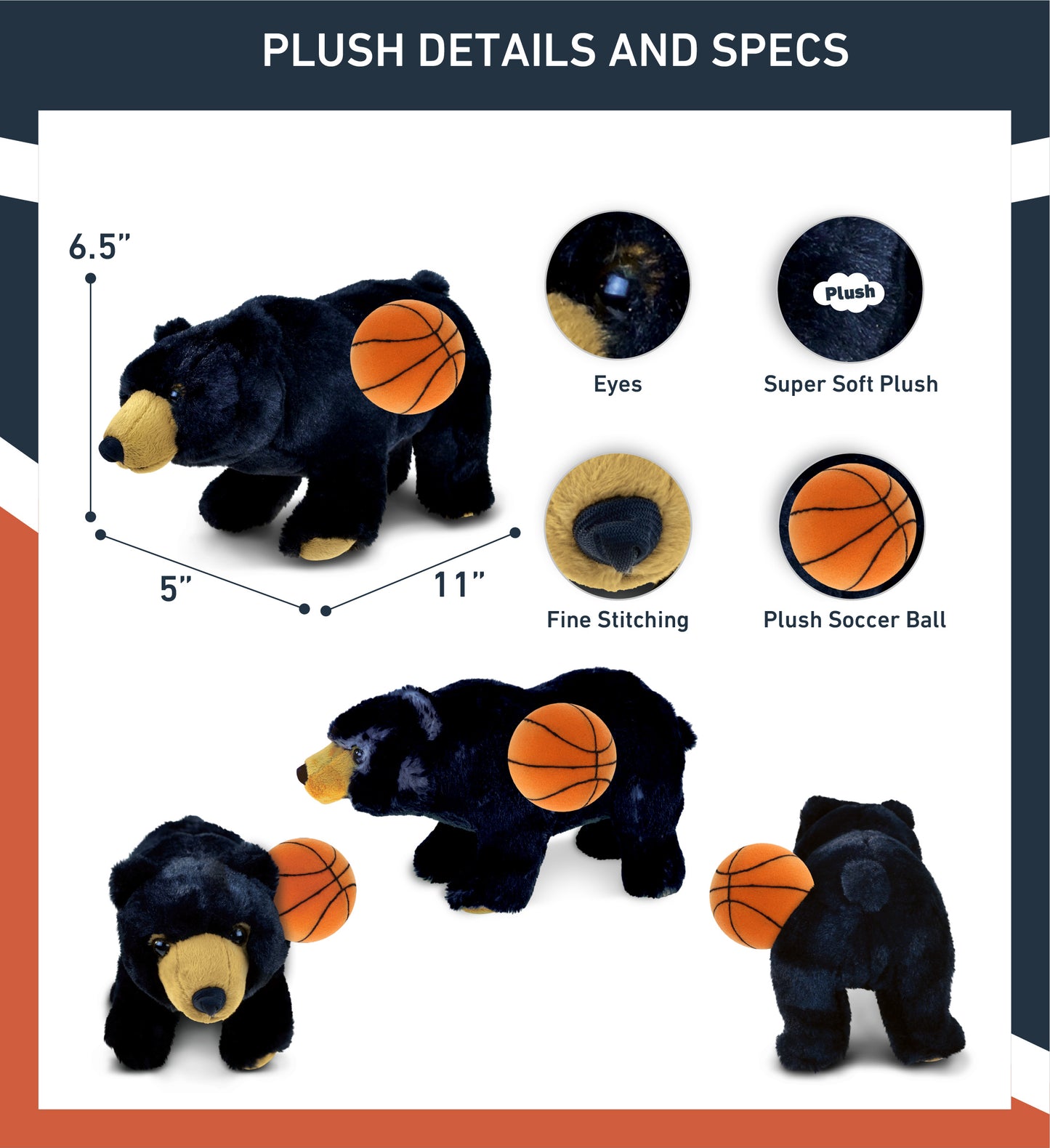 SUPER SOFT PLUSH - WILD SMALL BLACK BEAR WITH BASKETBALL PLUSH