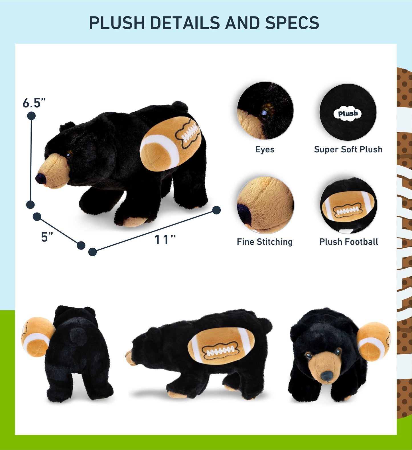 SUPER SOFT PLUSH - WILD SMALL BLACK BEAR WITH FOOTBALL PLUSH
