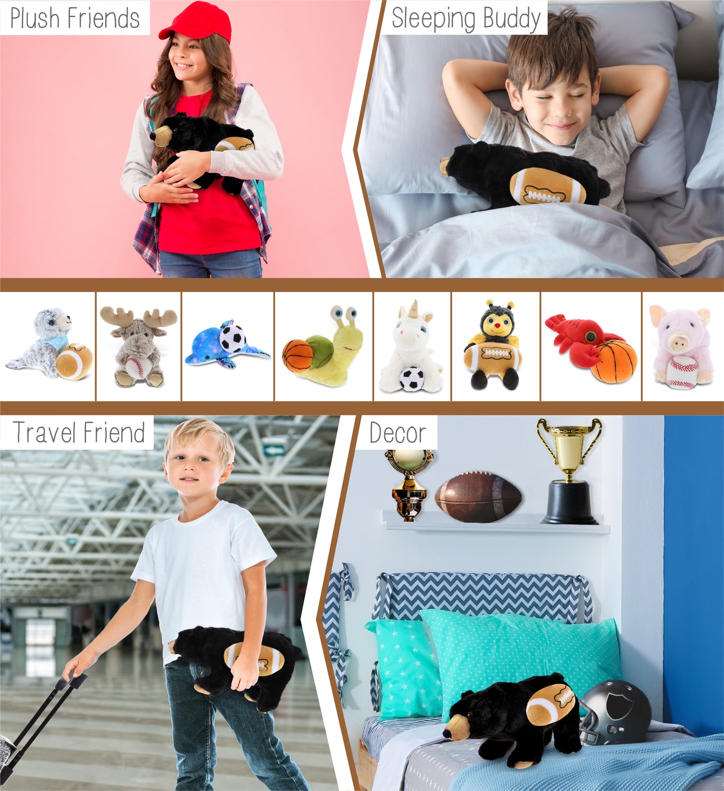 SUPER SOFT PLUSH - WILD SMALL BLACK BEAR WITH FOOTBALL PLUSH