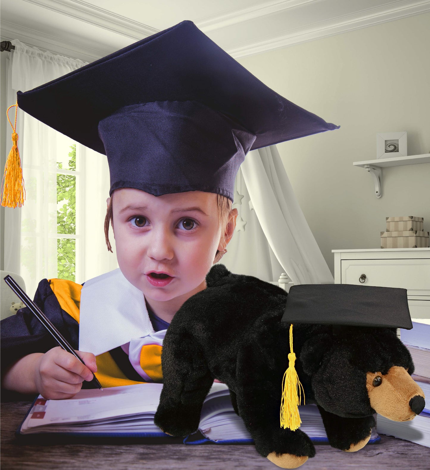 DolliBu Large Wild Black Bear Graduation Plush with Graduation Cap - 16 inches
