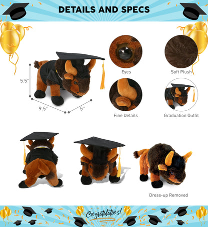 DolliBu Wild Buffalo Graduation Plush with Gown and Cap with Tassel- 9.5 Inches
