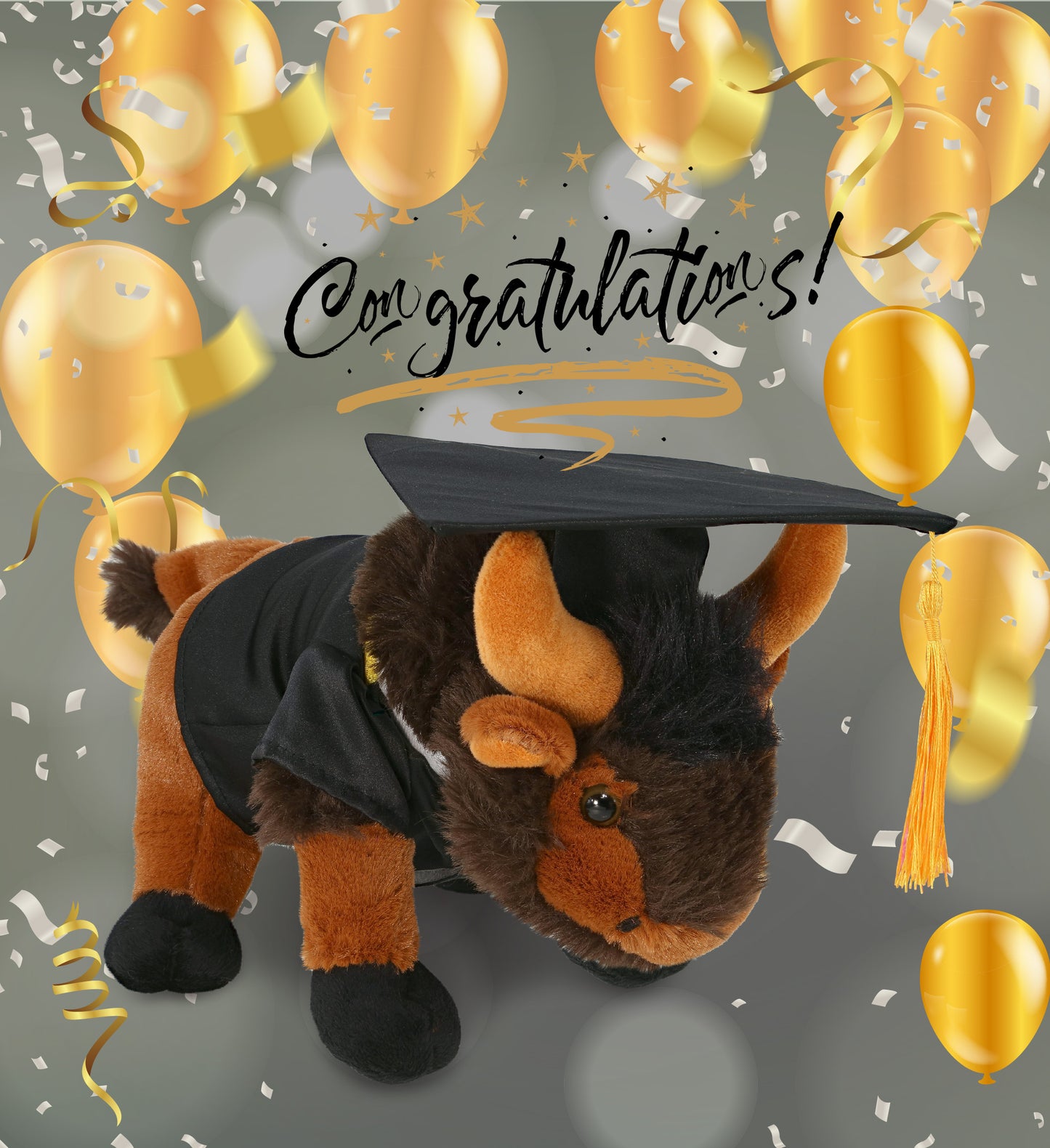 DolliBu Wild Buffalo Graduation Plush with Gown and Cap with Tassel- 9.5 Inches