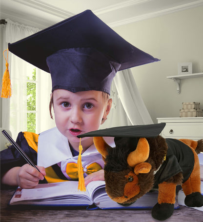 DolliBu Wild Buffalo Graduation Plush with Gown and Cap with Tassel- 9.5 Inches