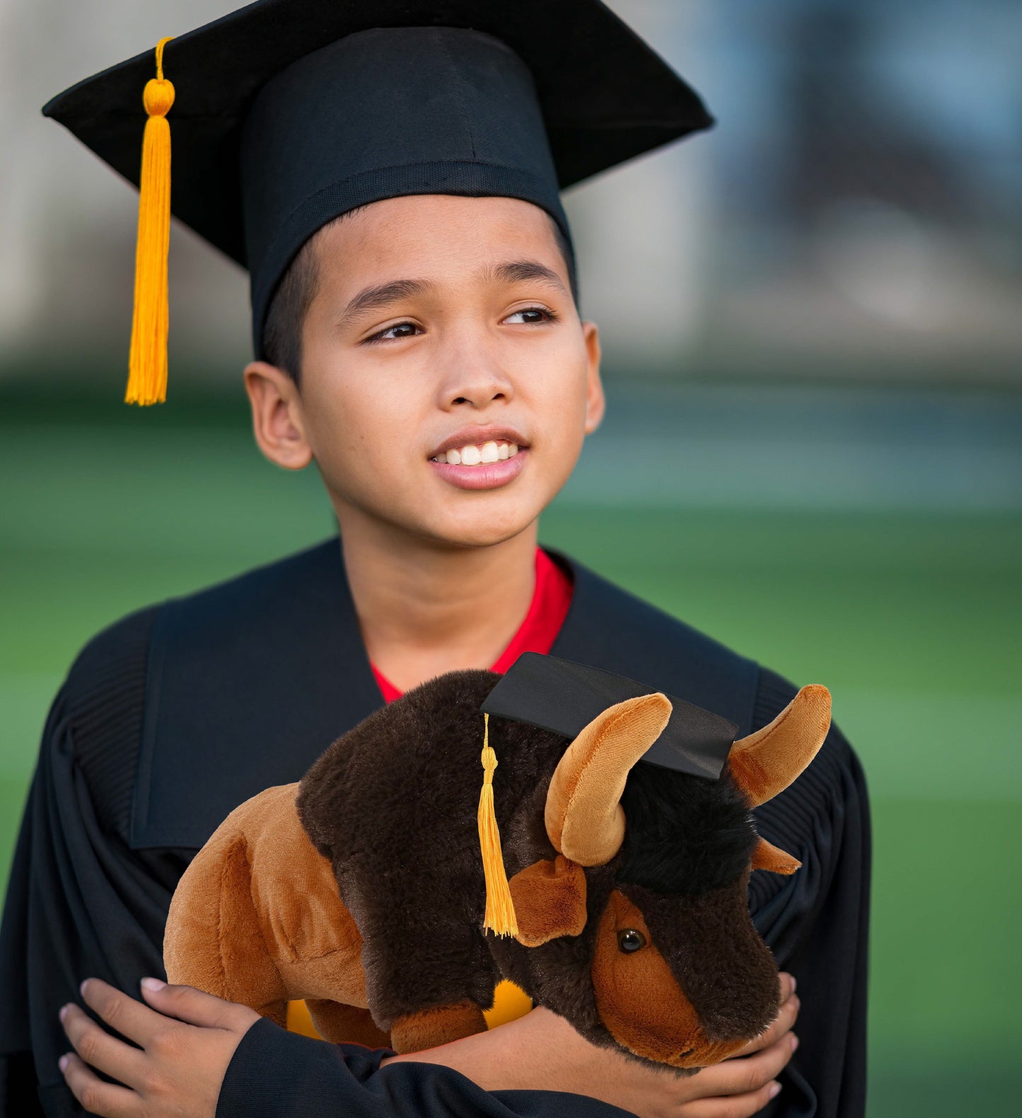 DolliBu Large Wild Buffalo Graduation Plush Toy with Cap with Tassel - 17 inch