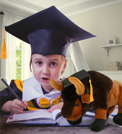 DolliBu Large Wild Buffalo Graduation Plush Toy with Cap with Tassel - 17 inch