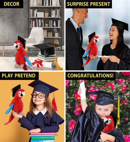 DolliBu Red Parrot Graduation Plush with Graduation Cap with Tassel - 15 inches