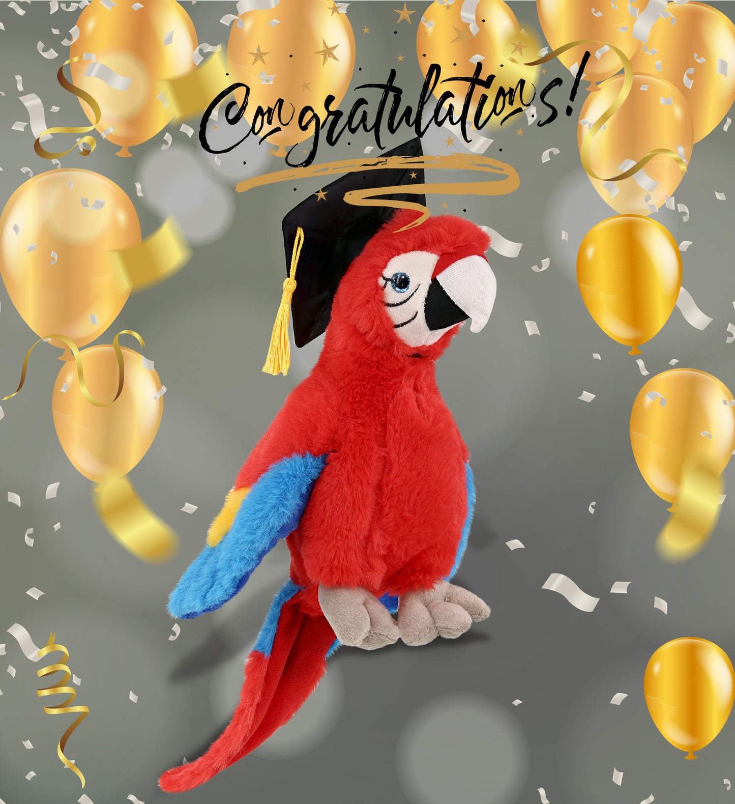 DolliBu Red Parrot Graduation Plush with Graduation Cap with Tassel - 15 inches