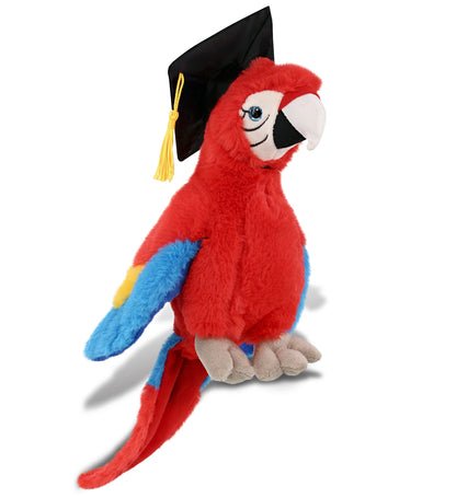 DolliBu Red Parrot Graduation Plush with Graduation Cap with Tassel - 15 inches