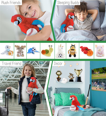 SUPER SOFT PLUSH - RED PARROT WITH BASEBALL PLUSH