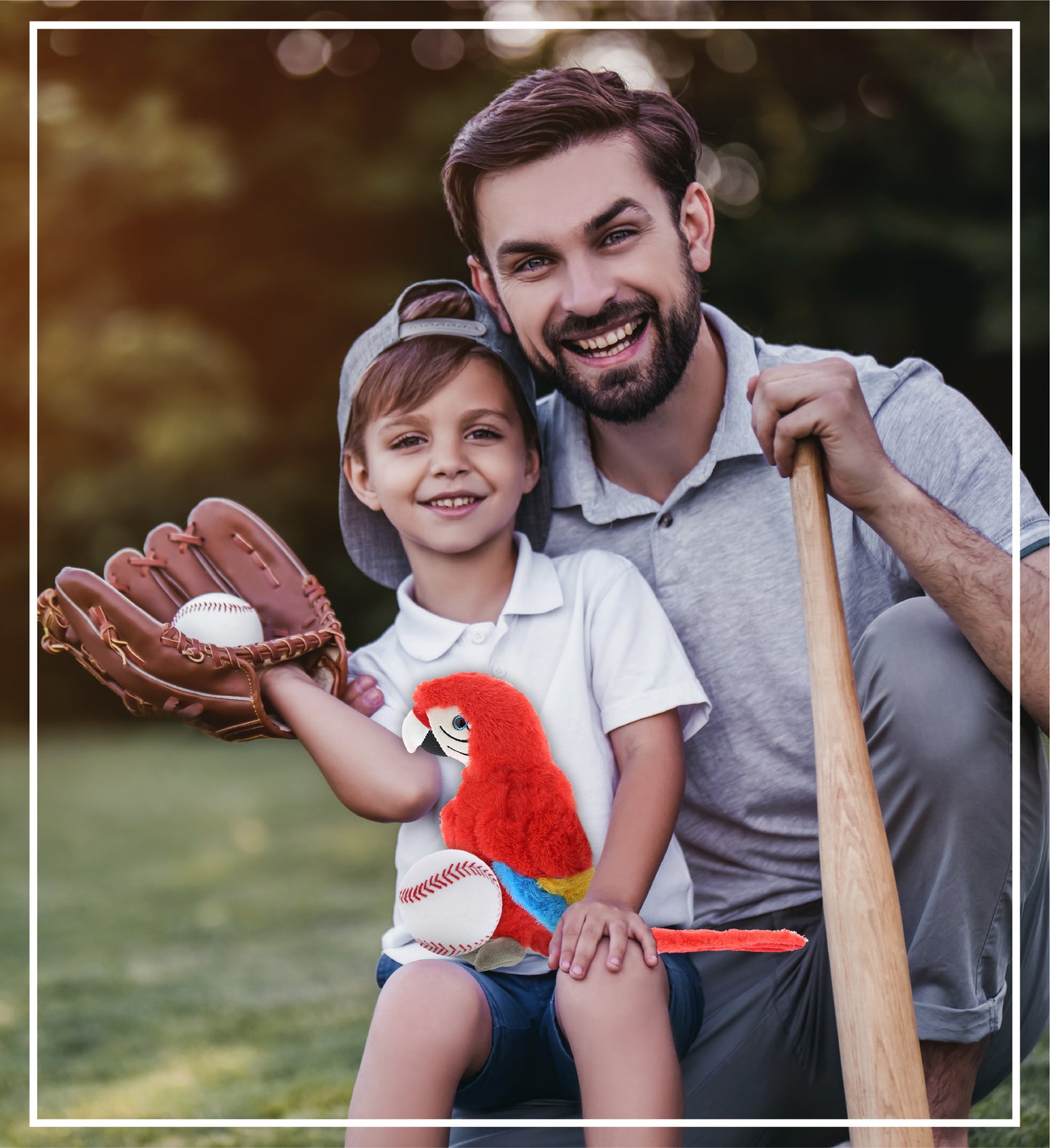 SUPER SOFT PLUSH - RED PARROT WITH BASEBALL PLUSH