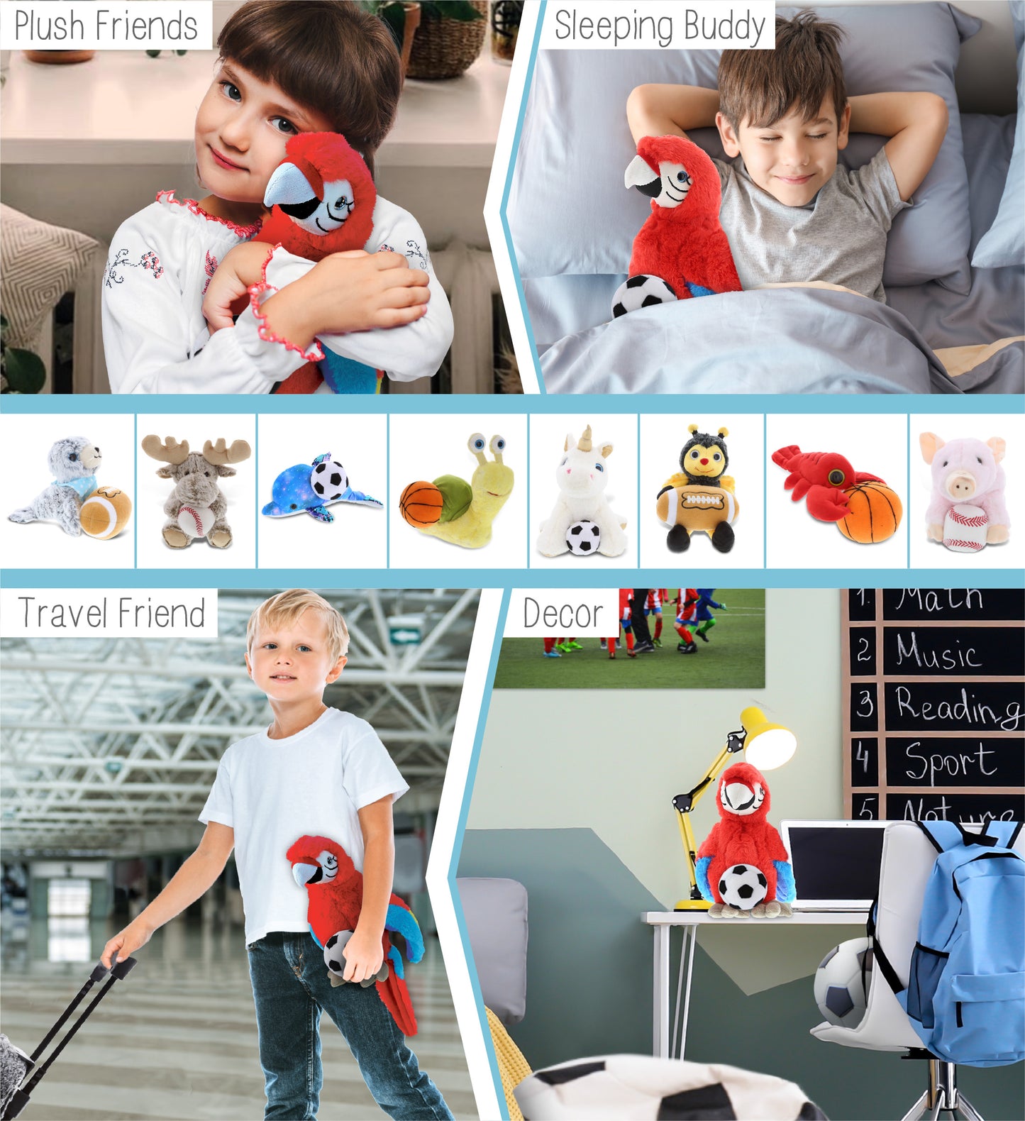 SUPER SOFT PLUSH - RED PARROT WITH SOCCER PLUSH