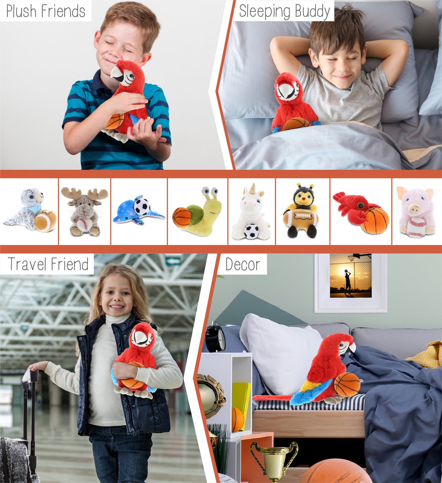 SUPER SOFT PLUSH - RED PARROT WITH BASKETBALL PLUSH