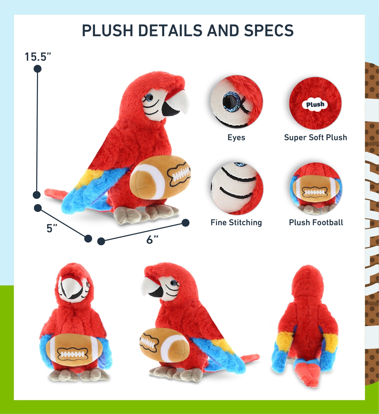 SUPER SOFT PLUSH - RED PARROT WITH FOOTBALL PLUSH