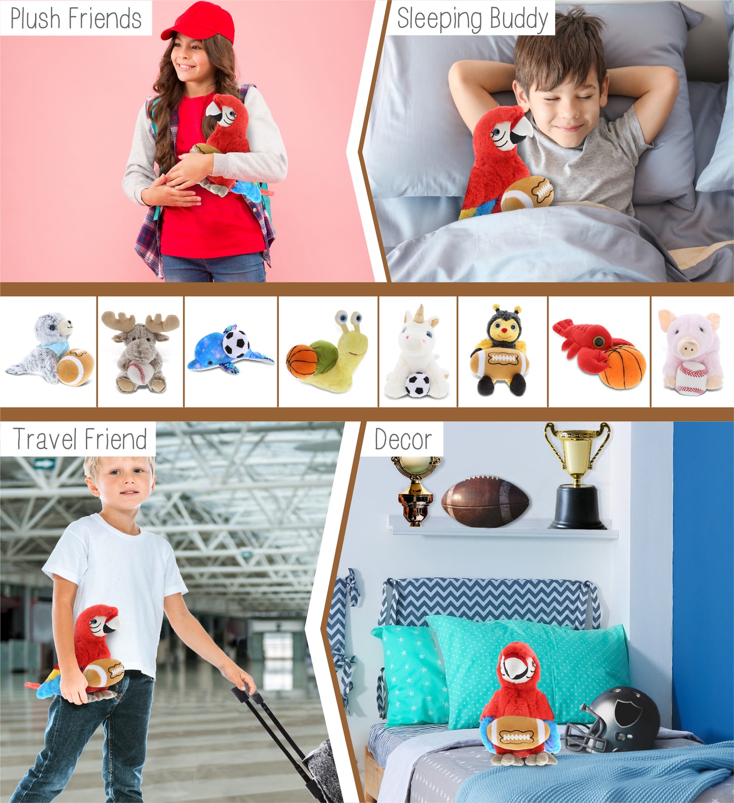 SUPER SOFT PLUSH - RED PARROT WITH FOOTBALL PLUSH