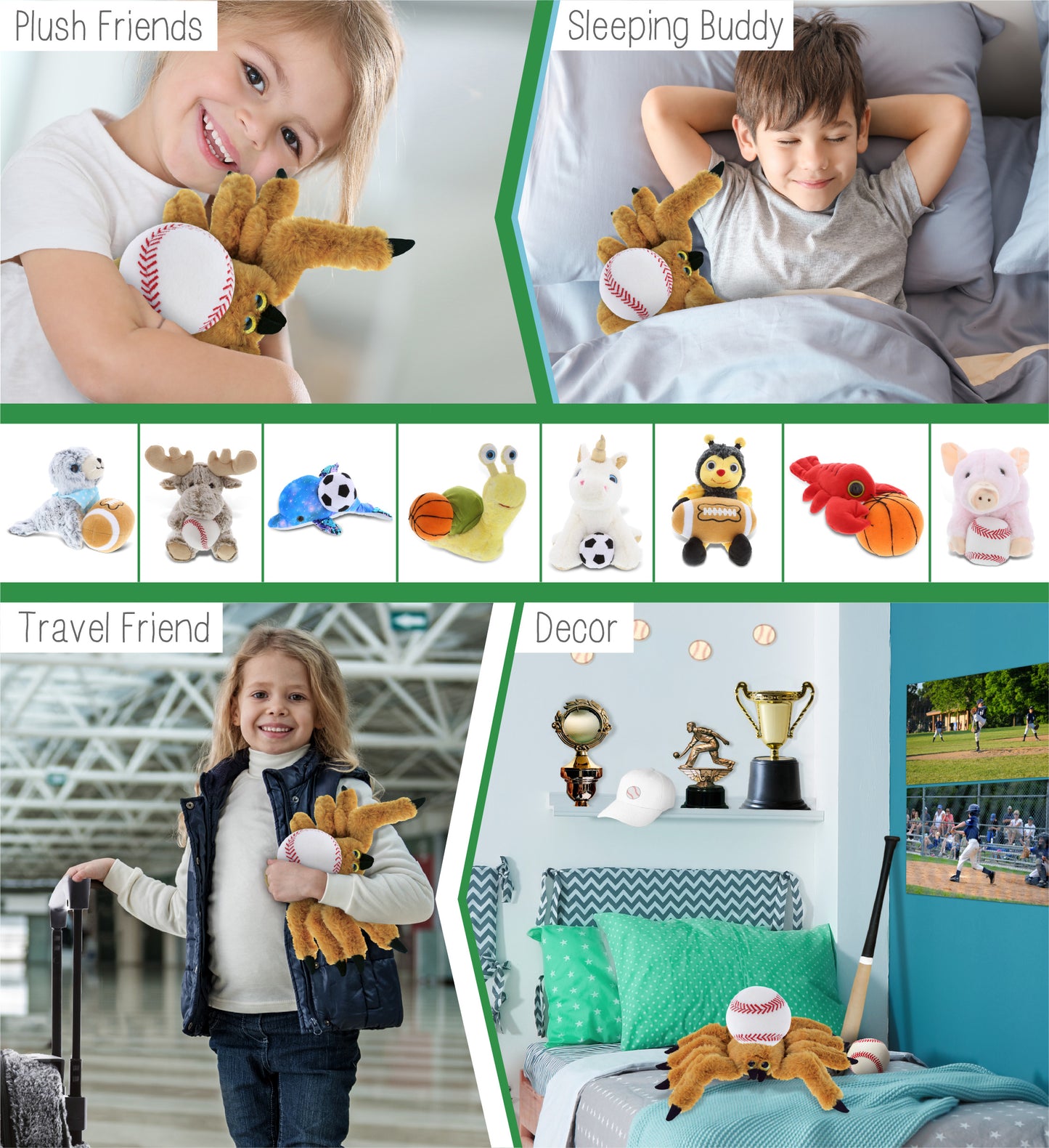 SUPER SOFT PLUSH - BROWN SPIDER WITH BASEBALL PLUSH