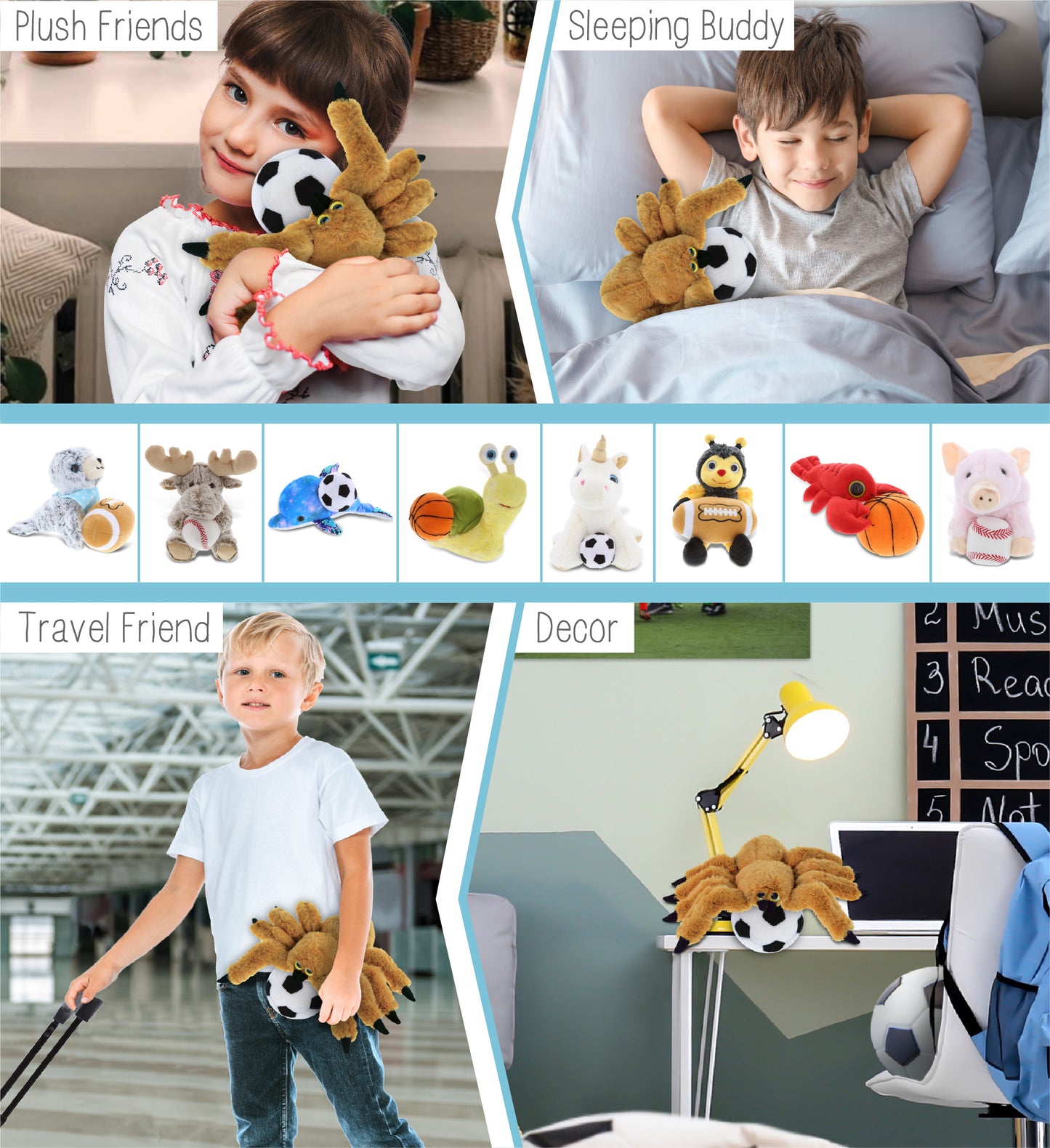 SUPER SOFT PLUSH - BROWN SPIDER WITH SOCCER PLUSH