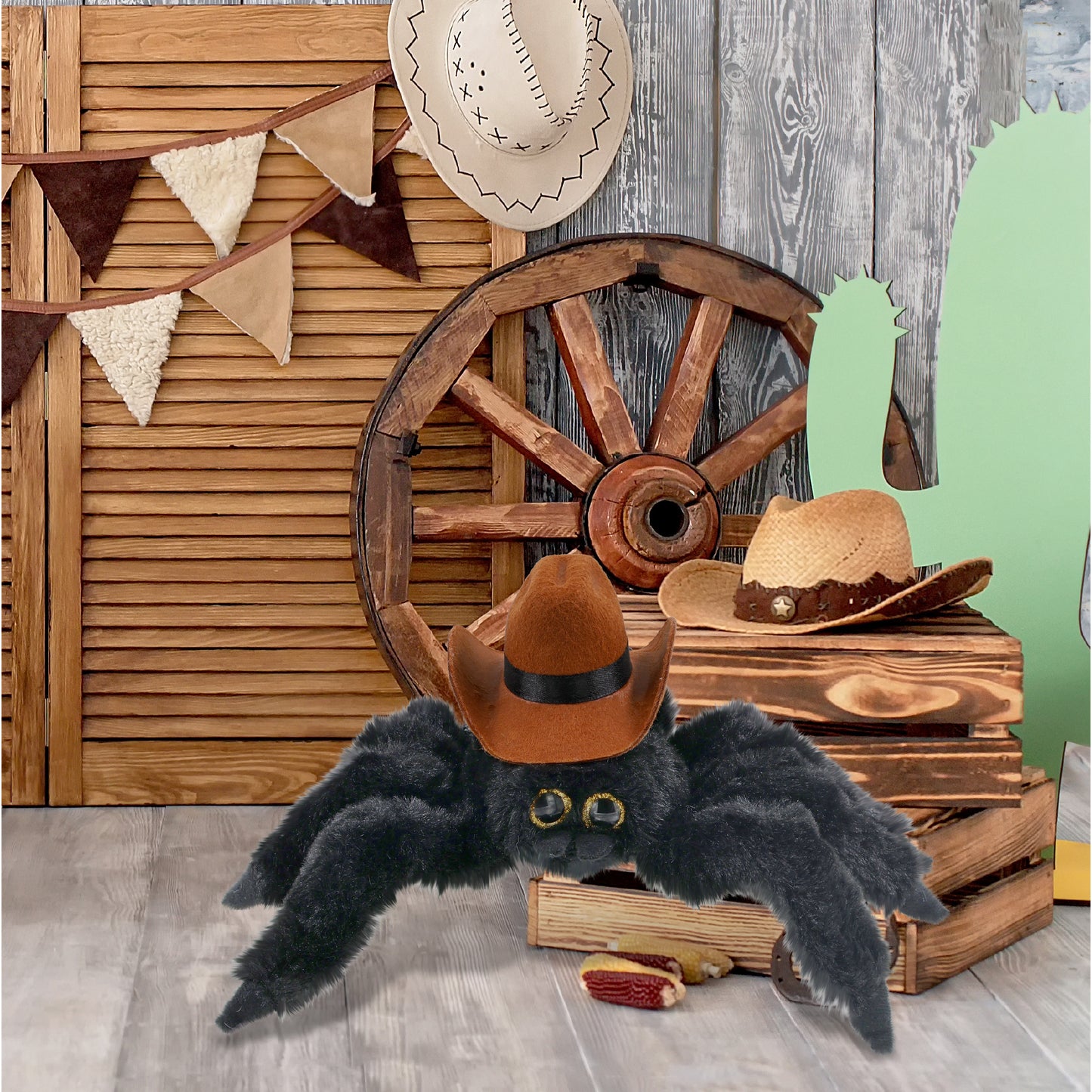 SUPER SOFT PLUSH - BLACK SPIDER COWBOY DRESS UP