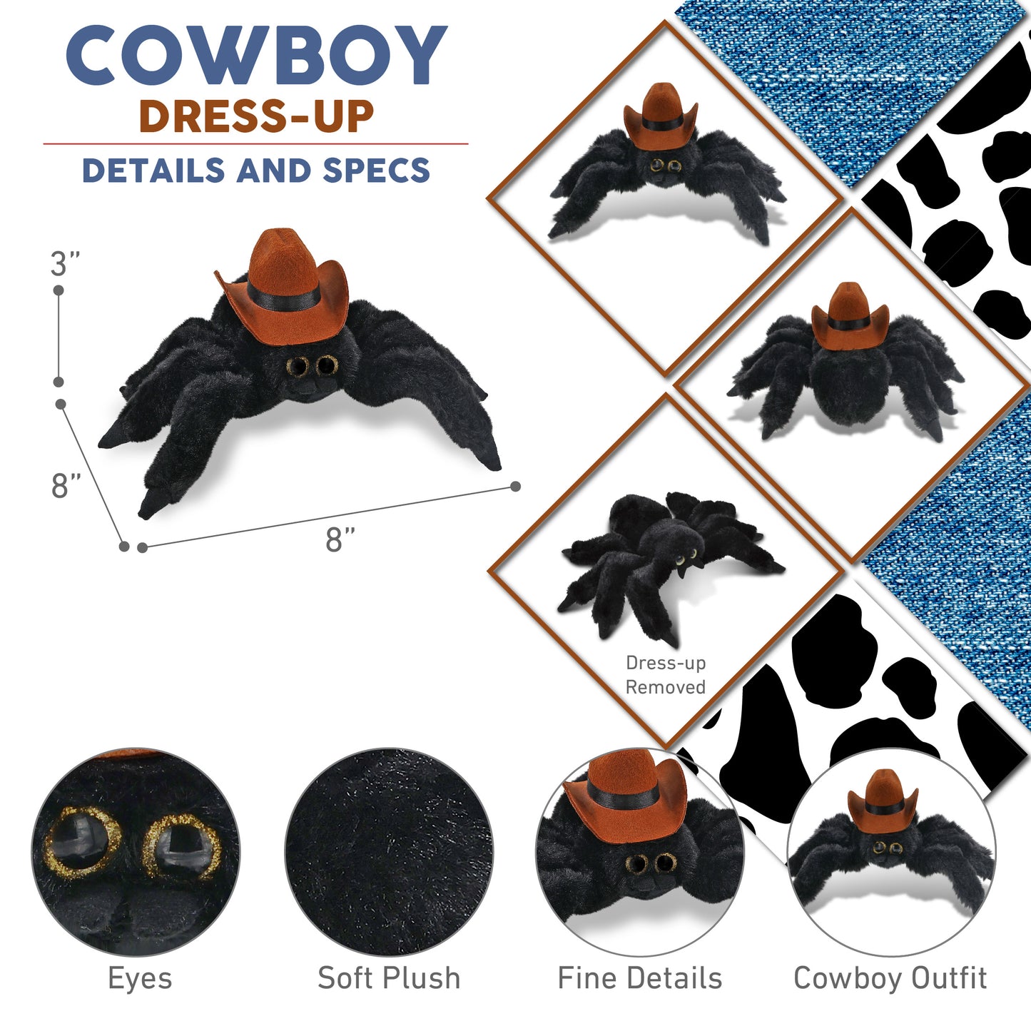 SUPER SOFT PLUSH - BLACK SPIDER COWBOY DRESS UP
