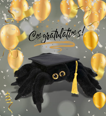 DolliBu Black Spider Graduation Plush with Graduation Cap with Tassel - 8 inch