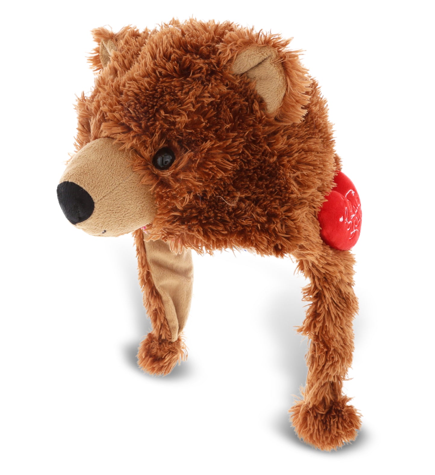 PLUSH I LOVE YOU RED HEART - SUPER SOFT PLUSH HAT - GRIZZLY BEAR