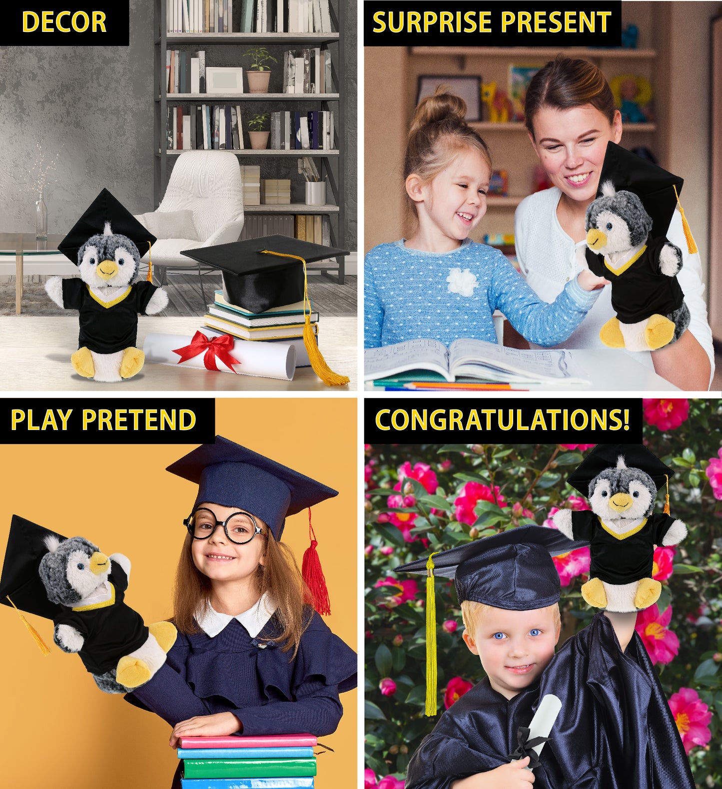 DolliBu Penguin Graduation Plush Toy with Gown and Cap with Tassel - 8.5 Inches