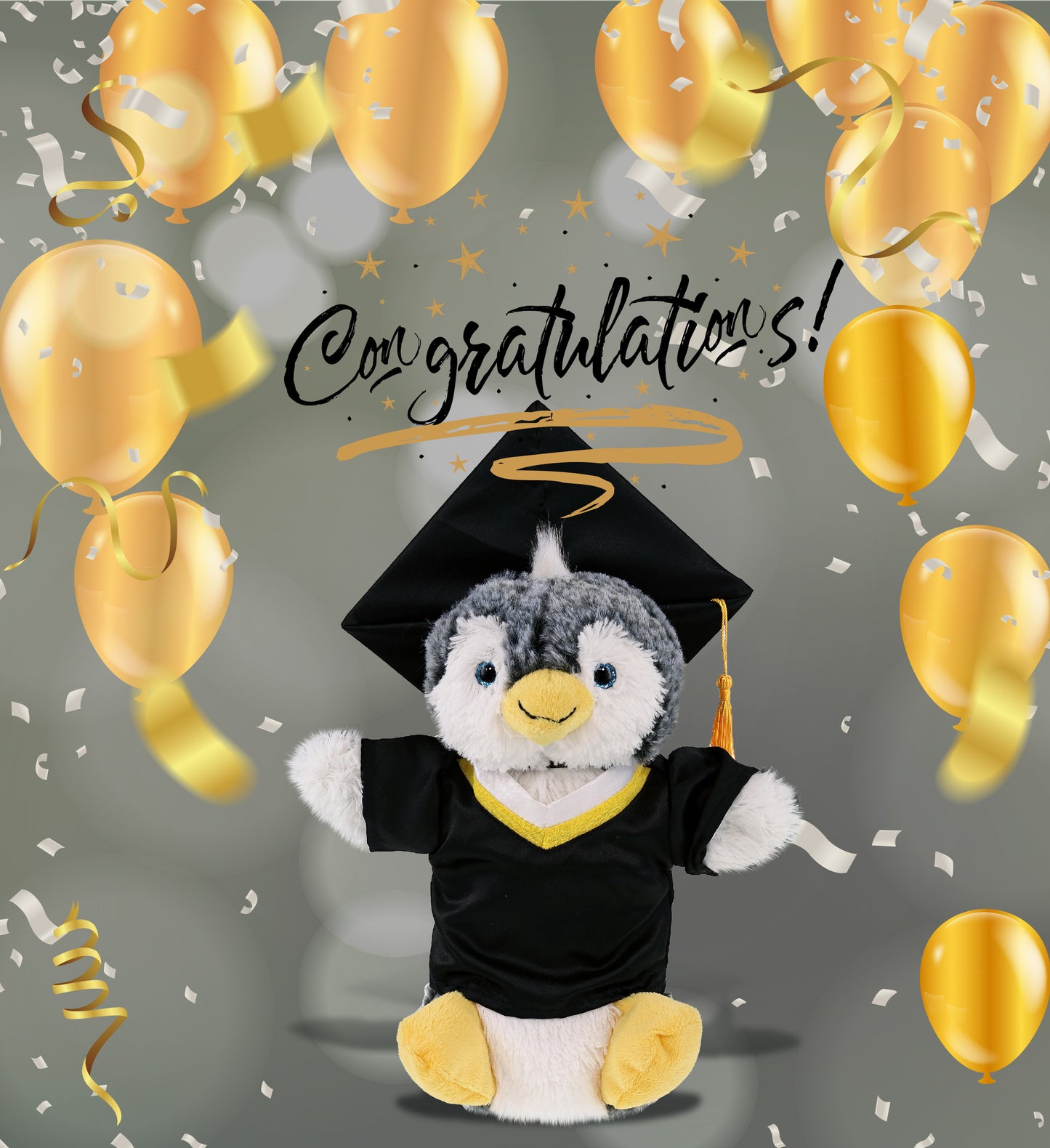 DolliBu Penguin Graduation Plush Toy with Gown and Cap with Tassel - 8.5 Inches