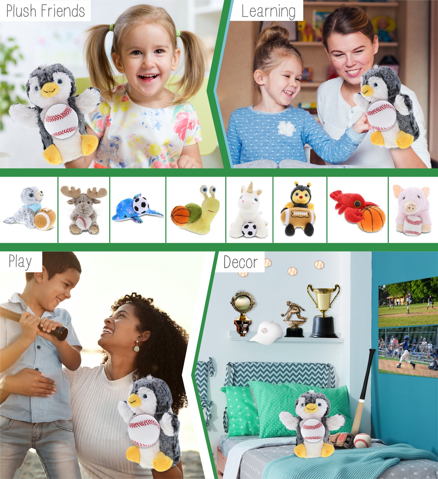 SUPER SOFT PLUSH HAND PUPPET - PENGUIN WITH BASEBALL PLUSH