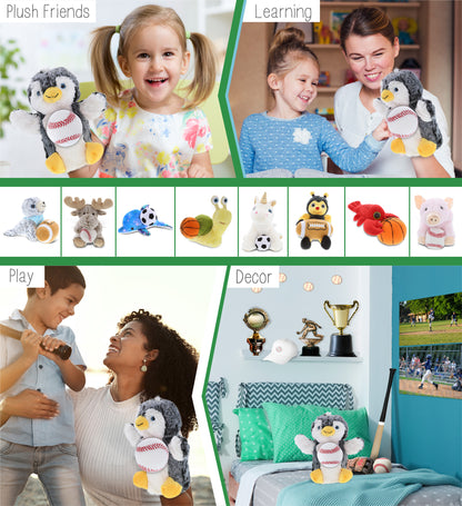 SUPER SOFT PLUSH HAND PUPPET - PENGUIN WITH BASEBALL PLUSH