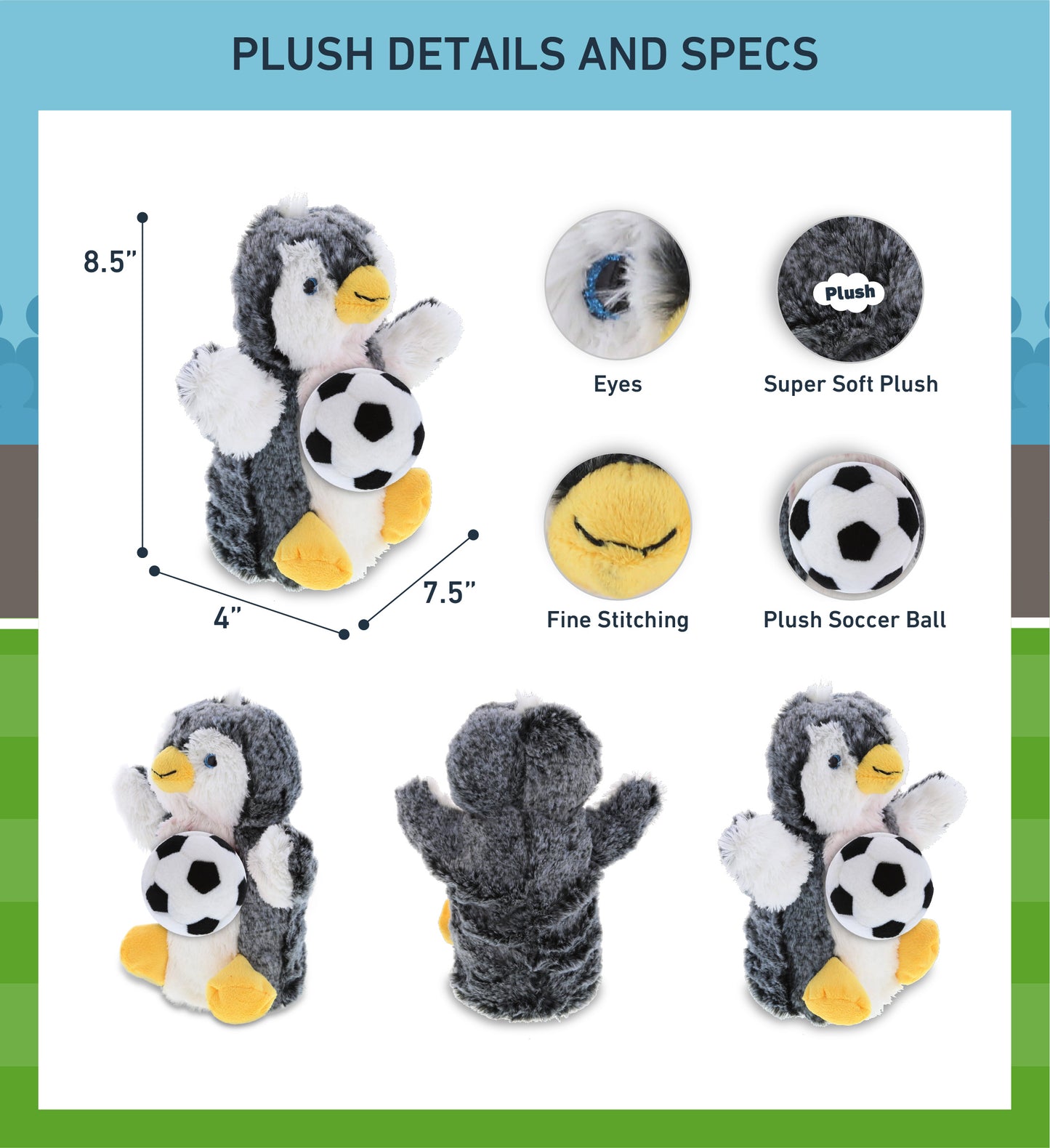 SUPER SOFT PLUSH HAND PUPPET - PENGUIN WITH SOCCER PLUSH