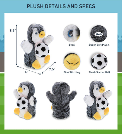 SUPER SOFT PLUSH HAND PUPPET - PENGUIN WITH SOCCER PLUSH