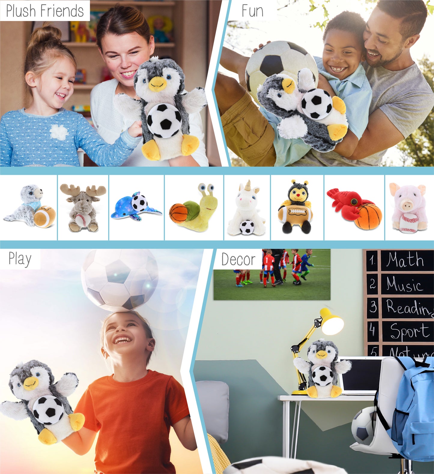 SUPER SOFT PLUSH HAND PUPPET - PENGUIN WITH SOCCER PLUSH