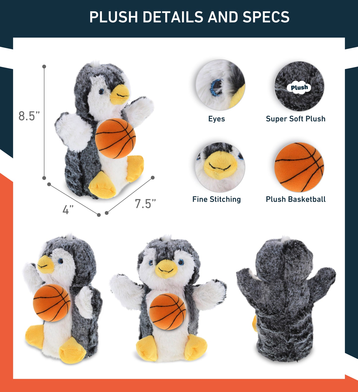 SUPER SOFT PLUSH HAND PUPPET - PENGUIN WITH BASKETBALL PLUSH