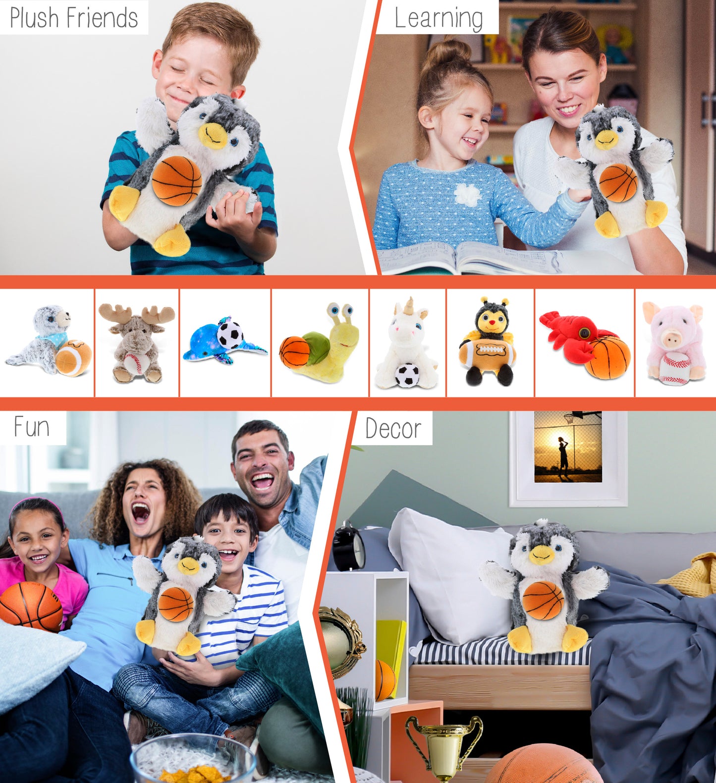 SUPER SOFT PLUSH HAND PUPPET - PENGUIN WITH BASKETBALL PLUSH