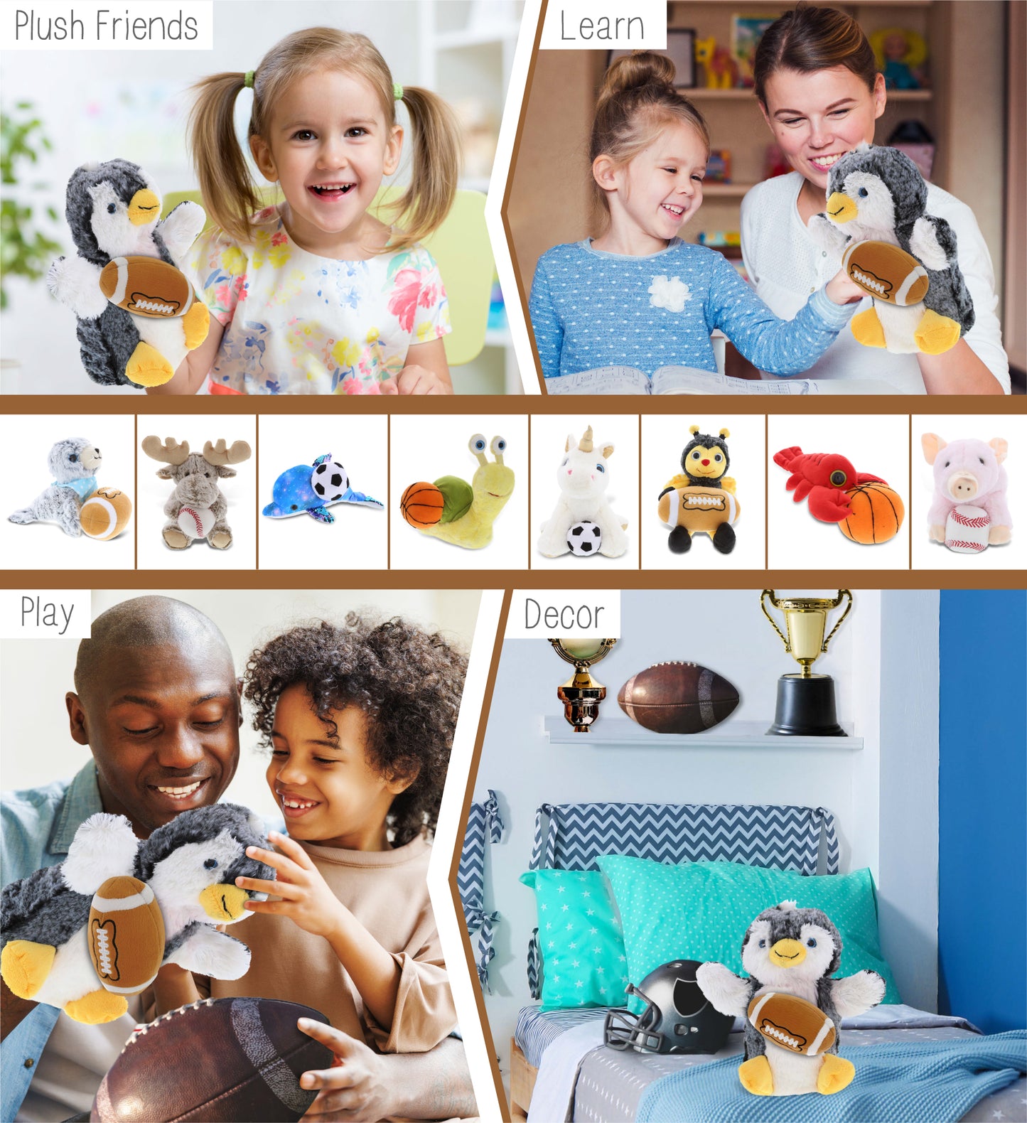 SUPER SOFT PLUSH HAND PUPPET - PENGUIN WITH FOOTBALL PLUSH