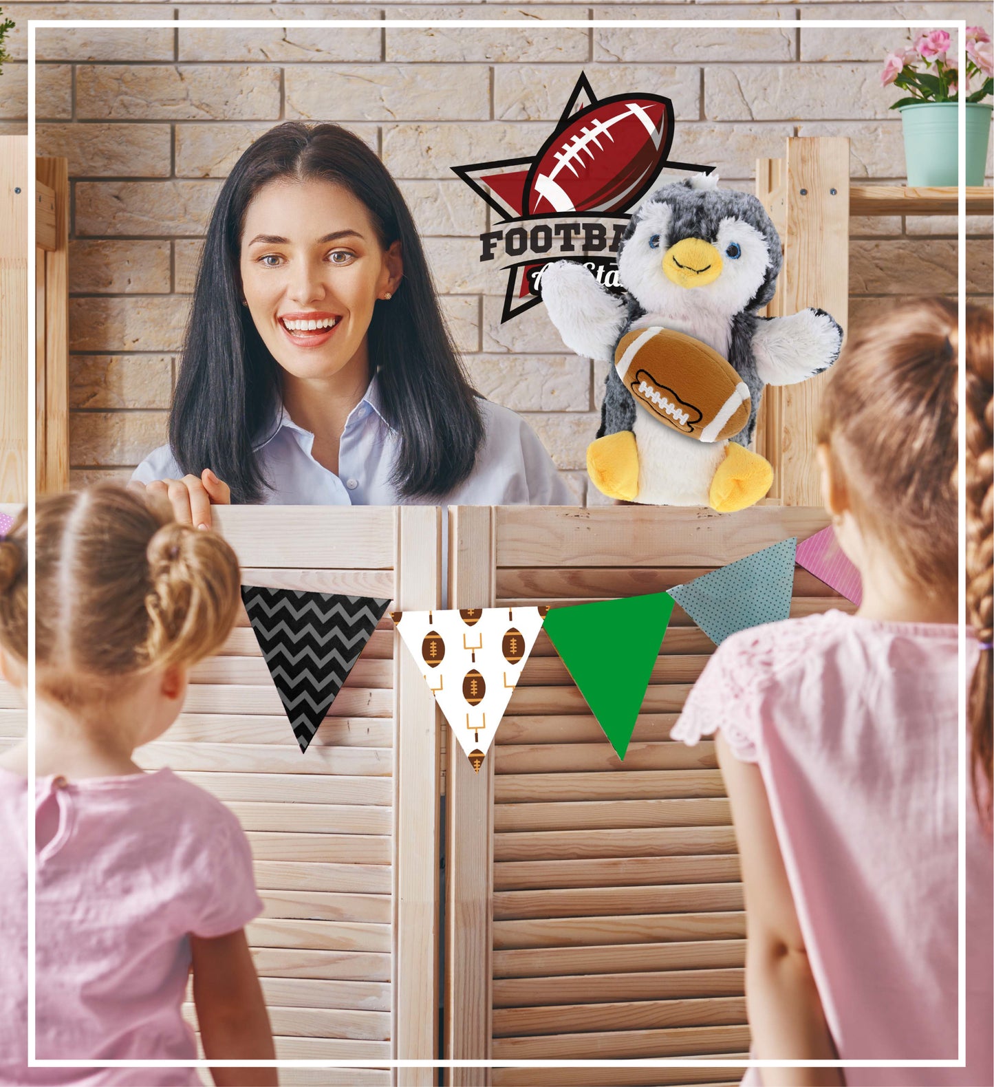 SUPER SOFT PLUSH HAND PUPPET - PENGUIN WITH FOOTBALL PLUSH