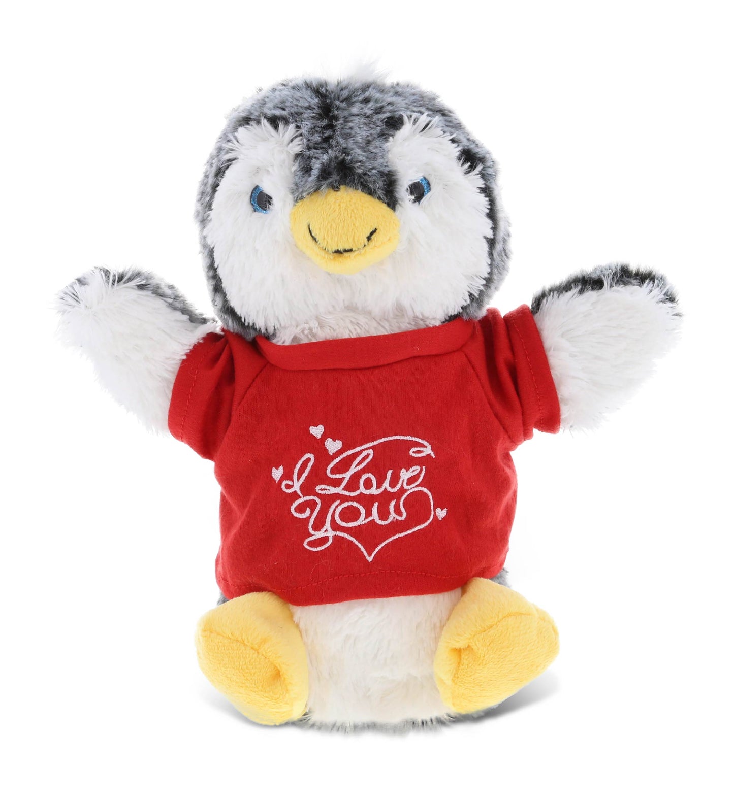 PLUSH I LOVE YOU RED SHIRT- SUPER SOFT PLUSH HAND PUPPET - PENGUIN