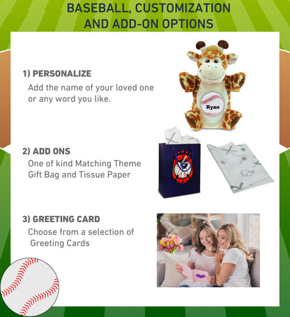 SUPER SOFT PLUSH HAND PUPPET - GIRAFFE WITH BASEBALL PLUSH