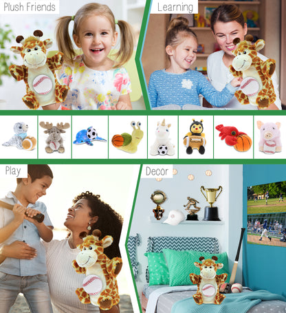 SUPER SOFT PLUSH HAND PUPPET - GIRAFFE WITH BASEBALL PLUSH
