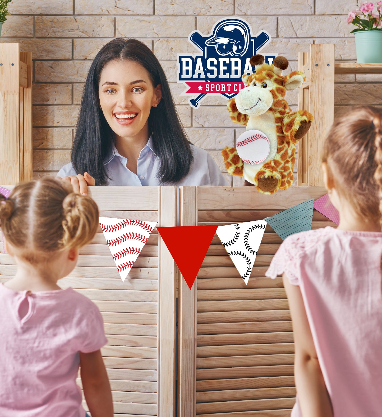 SUPER SOFT PLUSH HAND PUPPET - GIRAFFE WITH BASEBALL PLUSH