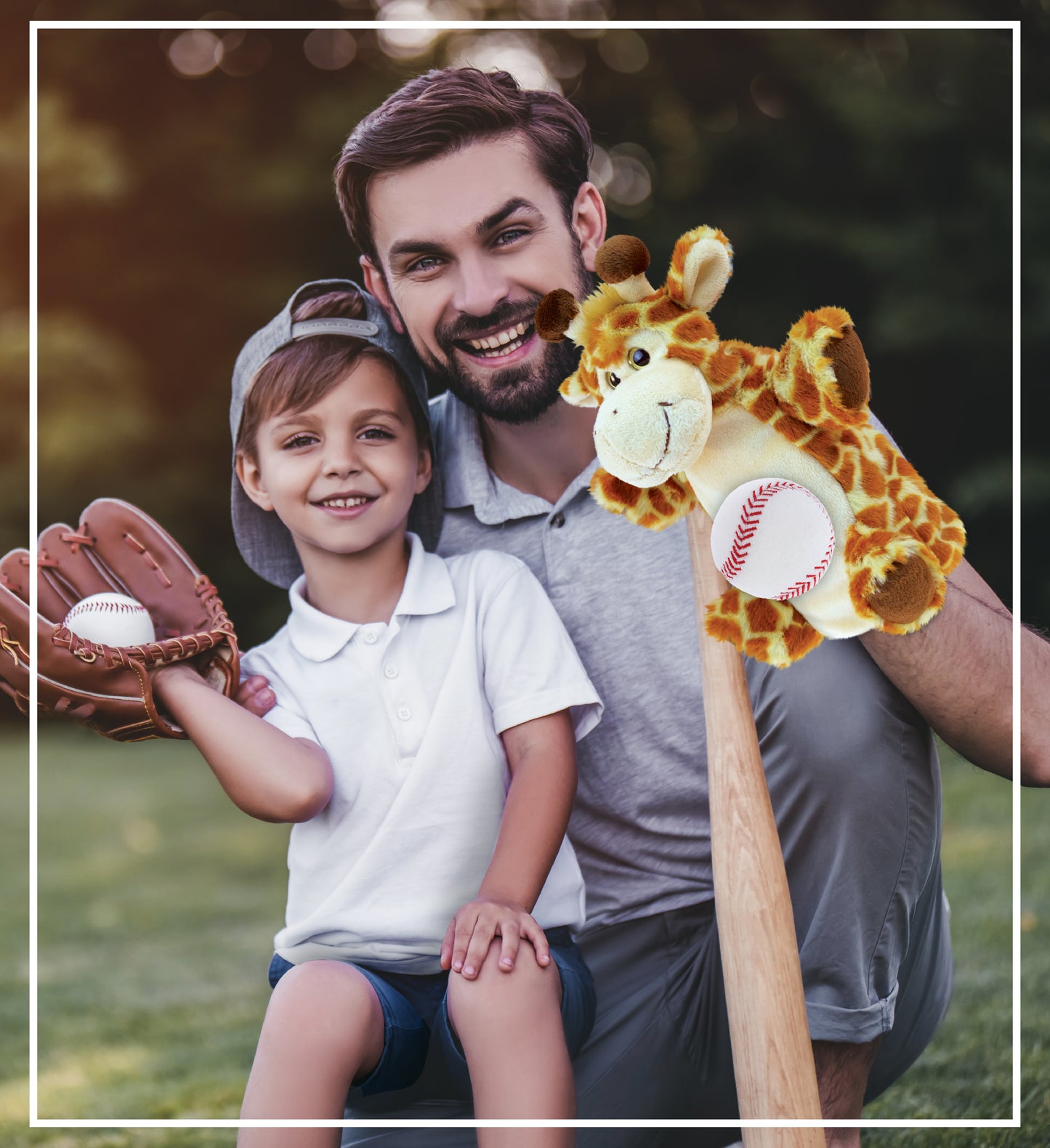 SUPER SOFT PLUSH HAND PUPPET - GIRAFFE WITH BASEBALL PLUSH