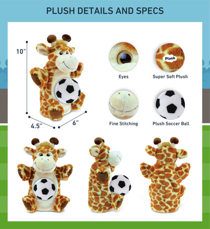 SUPER SOFT PLUSH HAND PUPPET - GIRAFFE WITH SOCCER PLUSH