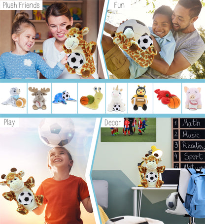 SUPER SOFT PLUSH HAND PUPPET - GIRAFFE WITH SOCCER PLUSH