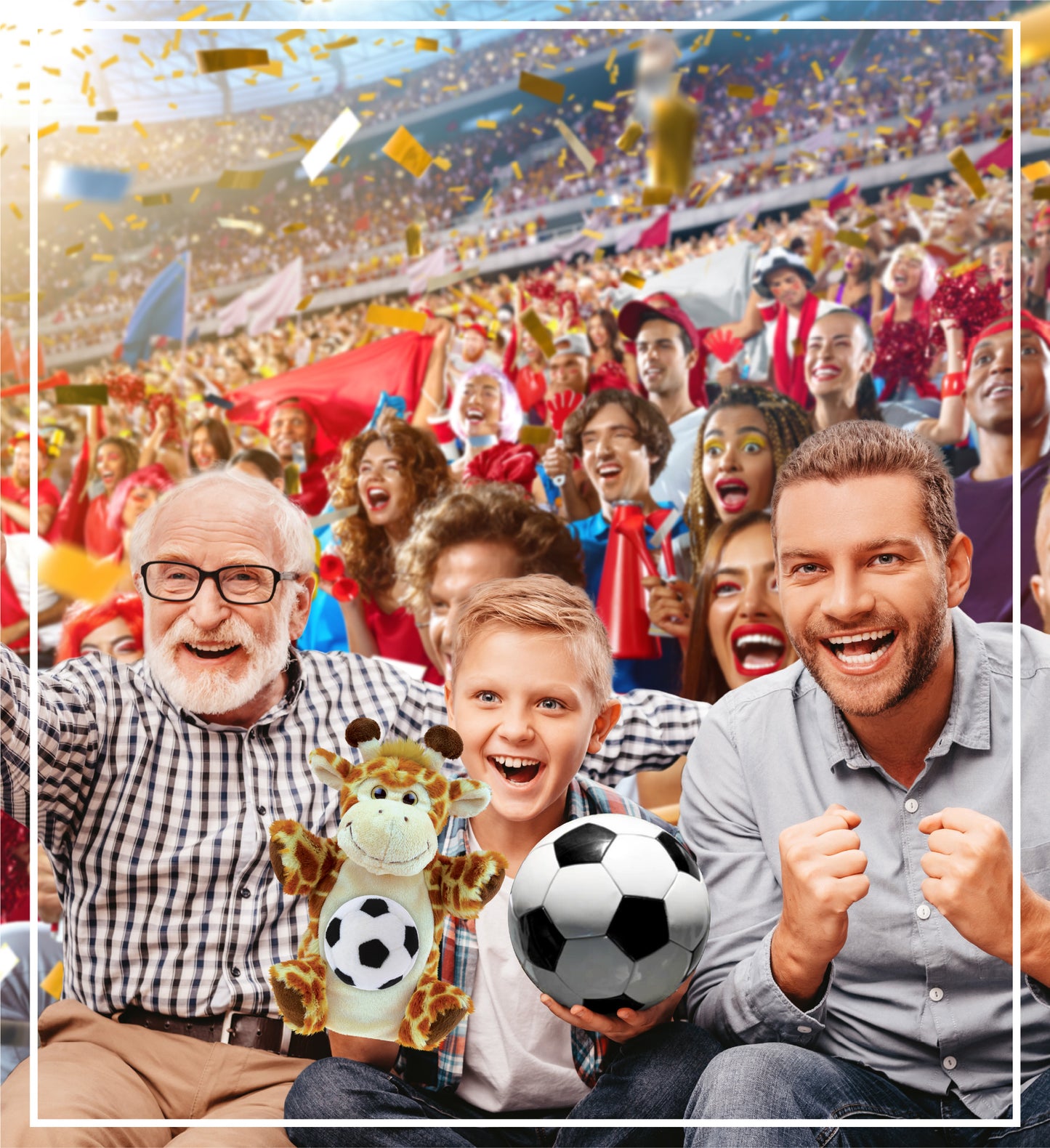 SUPER SOFT PLUSH HAND PUPPET - GIRAFFE WITH SOCCER PLUSH