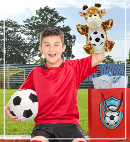 SUPER SOFT PLUSH HAND PUPPET - GIRAFFE WITH SOCCER PLUSH