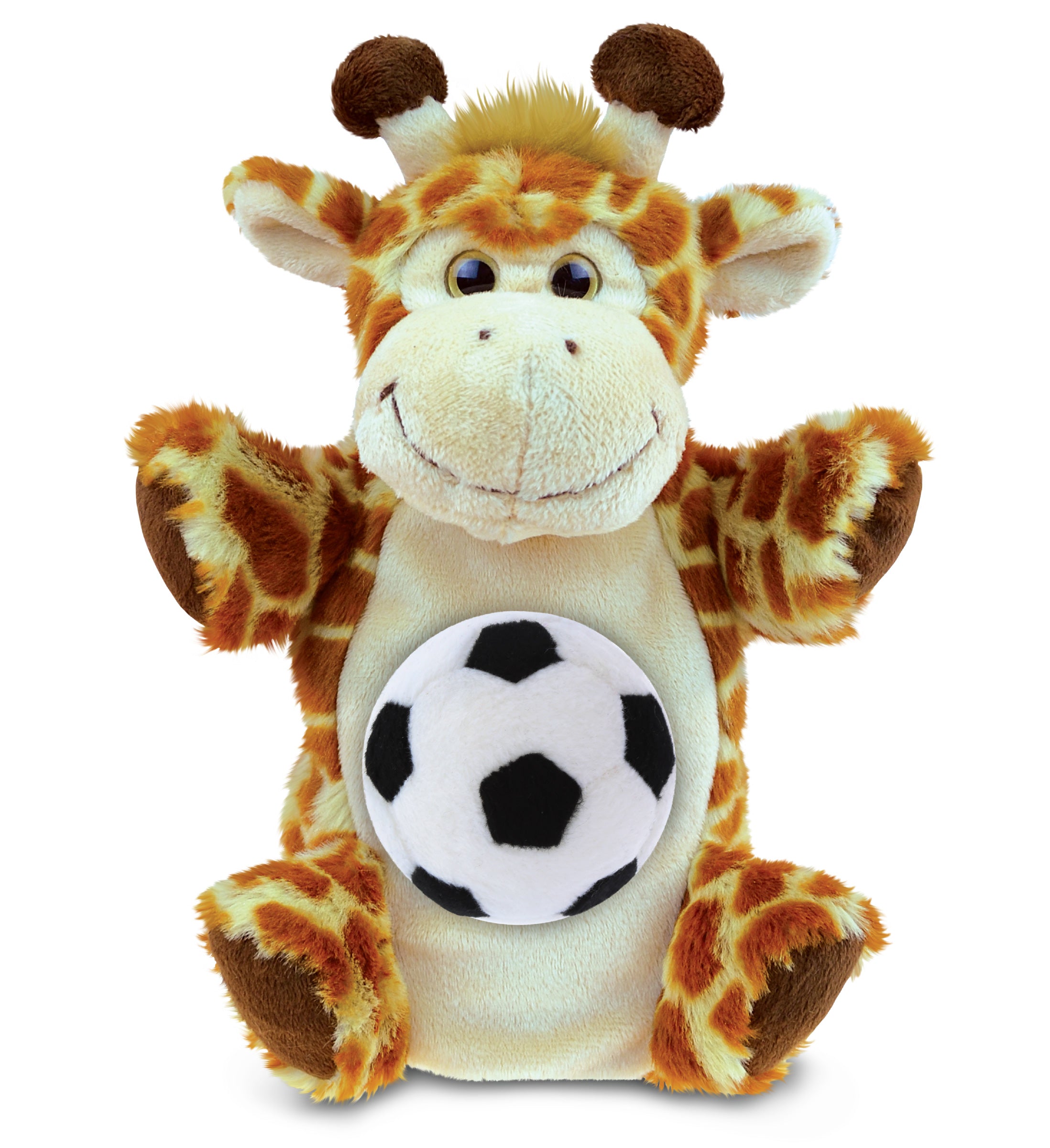 SUPER SOFT PLUSH HAND PUPPET - GIRAFFE WITH SOCCER PLUSH