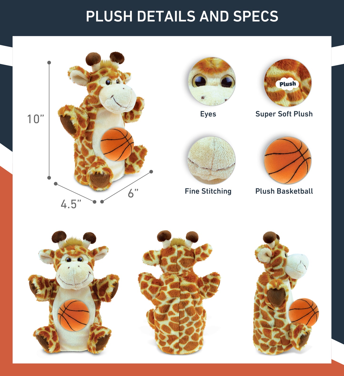SUPER SOFT PLUSH HAND PUPPET - GIRAFFE WITH BASKETBALL PLUSH