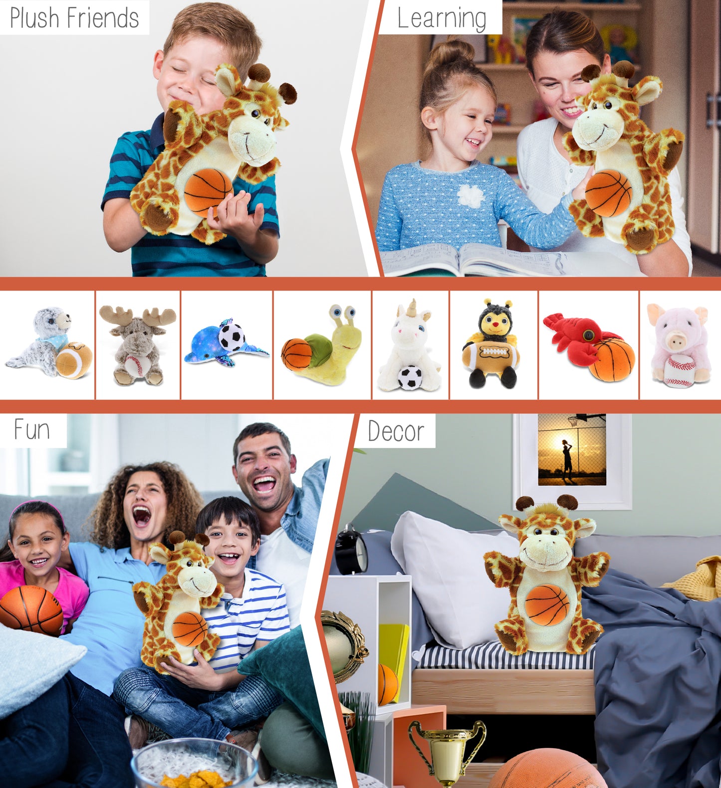 SUPER SOFT PLUSH HAND PUPPET - GIRAFFE WITH BASKETBALL PLUSH