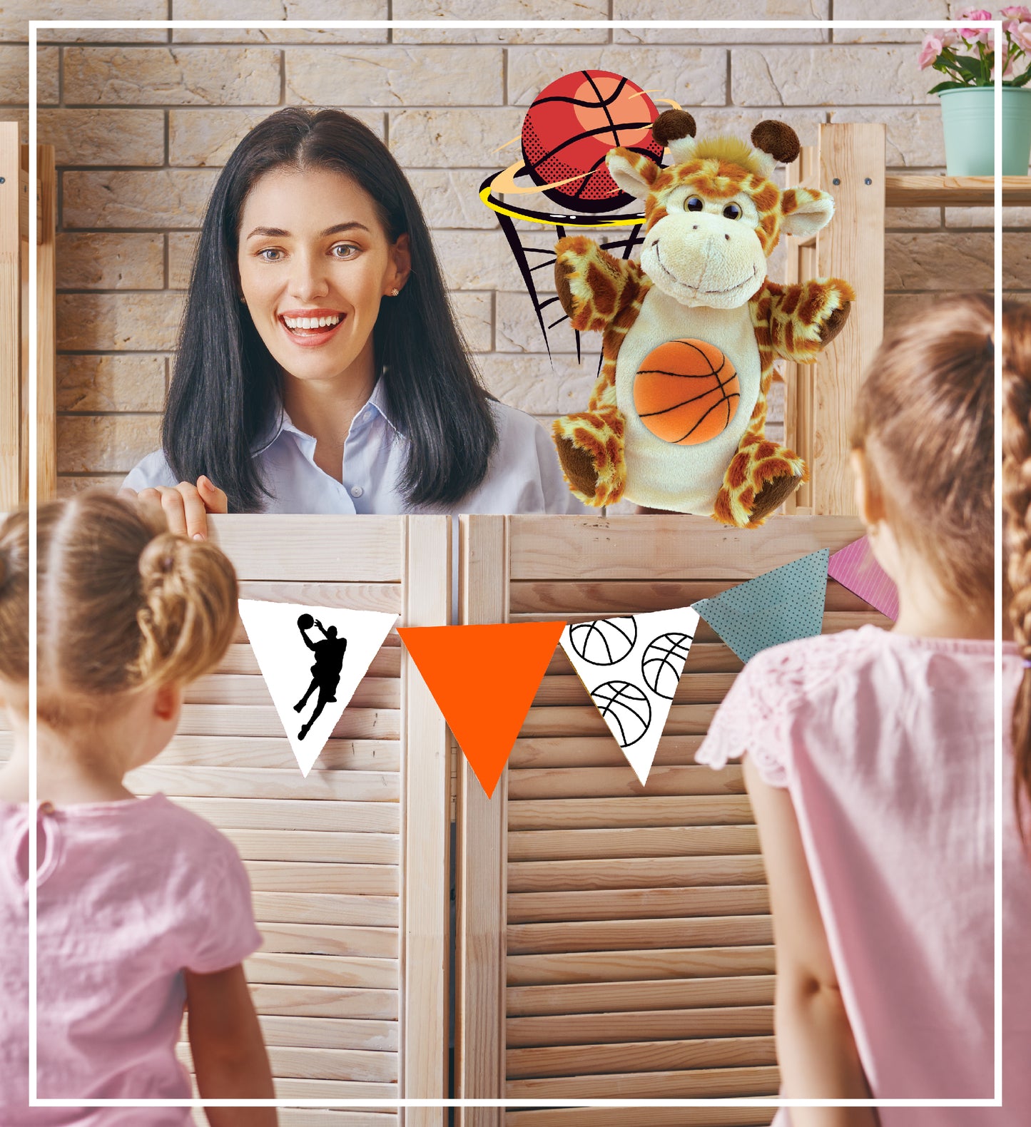 SUPER SOFT PLUSH HAND PUPPET - GIRAFFE WITH BASKETBALL PLUSH