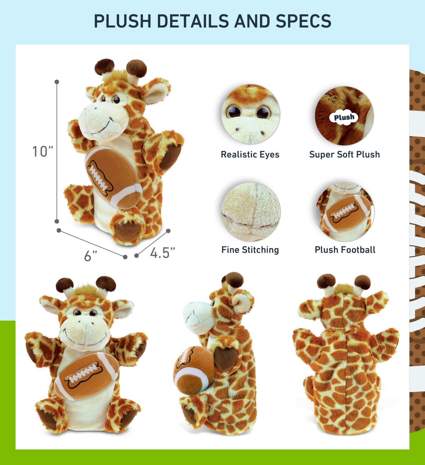 SUPER SOFT PLUSH HAND PUPPET - GIRAFFE WITH FOOTBALL PLUSH
