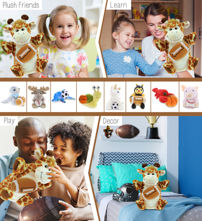 SUPER SOFT PLUSH HAND PUPPET - GIRAFFE WITH FOOTBALL PLUSH